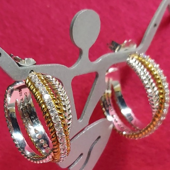 Judith Ripka Jewelry - Vtg JUDITH RIPKA Criss Cross CZ Hoop Earrings